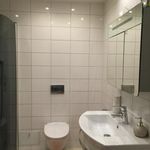 half bathroom with vanity, toilet, and mirror