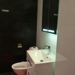 half bath featuring vanity, toilet, and mirror
