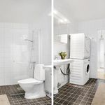 badrum med klinkergolv, bricka / torktumlare, spegel, dusch, och toalett